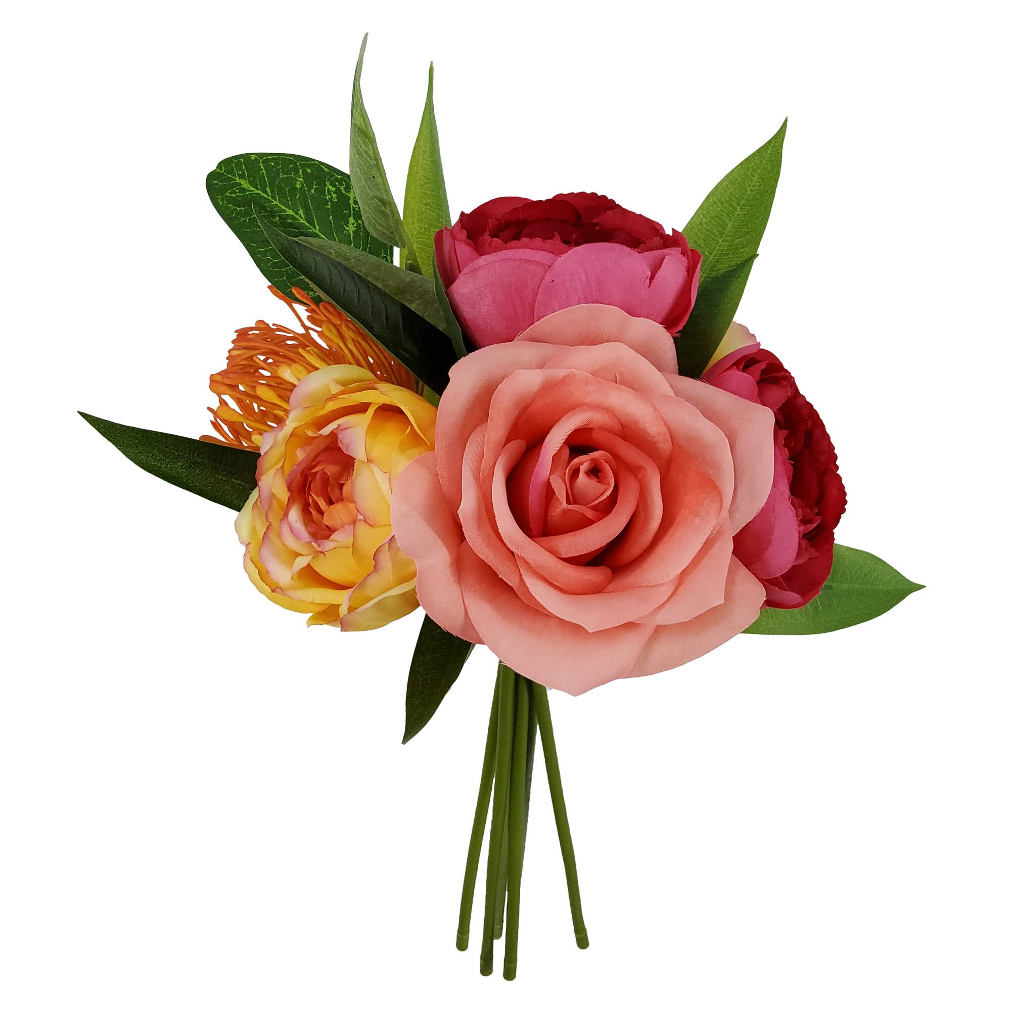 11.5" Coral & Fuchsia Ranunculus & Rose Bouquet by Ashland®